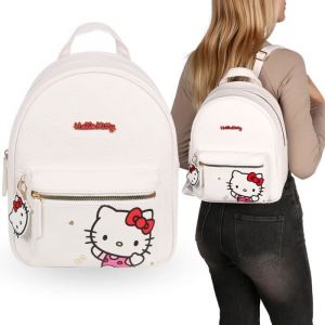 Sanrio Sac à dos - Cuir blanc - 29x24x11 cm - Style kawaii - Porte-clés inclus