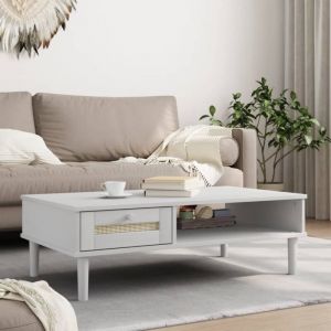 VidaXL Table basse SENJA aspect rotin blanc 100x55x33 cm bois massif