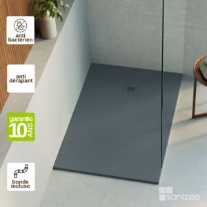 Receveur de douche extraplat THOR - Texture Ardoise en Mineral Composite Gris Anthracite - L120l80h3cm - LAVABERG by Sanizeo