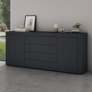 Mai&mai - Meuble de Rangement avec 2 Portes et 4 Tiroirs Casier de Rangement Polyvalent Buffet Gris Noir Mat 167x36x70 cm SR03