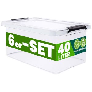 Deuba Lot de 6 boîtes de rangement Transparent 58x39x26cm 40L empilable