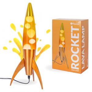 Fisura Lampe &agrave; lave orange rocket. Base m&eacute;tallis&eacute;e et bouteille d&eacute;grad&eacute;e orange. Style vintage avec ampoule de rechange. Dimensions : 20 cm x 20 cm x 45 cm.