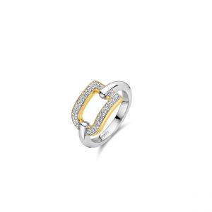 Ti sento Bague - 12320ZY Argent Doré Carrée Ajourée Et Pavée D'Oxydes De Zirconium