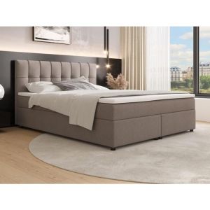 Ensemble complet boxspring tête de lit capitonnée + sommiers + matelas + surmatelas - 180 x 200 cm - Tissu - Gris - SIERO II de YSMÉ