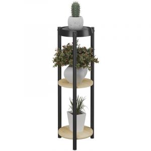 Relaxdays &Eacute;tag&egrave;re &agrave; Plantes, 3 emplacements, H x L x P : 71 x 24 x 24 cm, pour Votre int&eacute;rieur, Noir et Nature