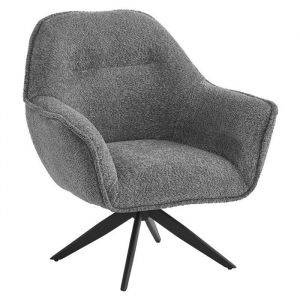 Fauteuil pivotant 360&deg; tissu bouclette gris et pied en m&eacute;tal - EDWARD