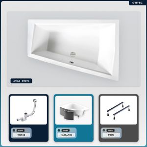 Baignoire asym&eacute;trique - 170 x 125 cm - Droite - avec Habillage - Pieds - Vidage Chrome - INTIMA DUO SLIM