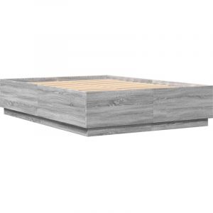 VidaXL Cadre de Lit avec Lumières LED, Lit Double avec Sommier à Lattes, Lit Adulte de Chambre, Moderne, Sonoma Gris 160x200 cm Bois Ingénierie