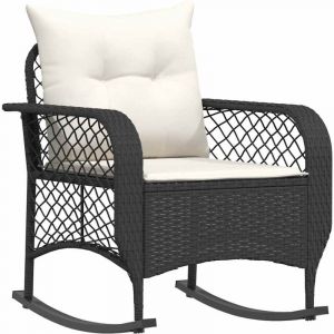 Chaise à bascule de jardin avec coussins noir résine tressée