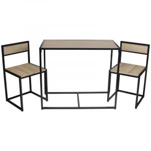 The home deco factory Ensemble Table + 2 Chaises Noir et Bois