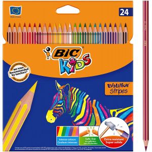 Bic Evolution Lot de 24 crayons de couleur à rayures Couleurs assorties