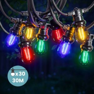 SkyLantern Guirlande Guinguette 30M 30 Bulbes Filament Rouge Bleu Jaune Vert - Guirlande Lumineuse Ampoule E27 Multicolore