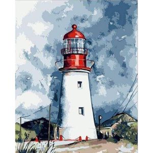 Figured'Art Peinture par Num&eacute;ro Adulte avec Cadre Phare sous un Ciel charg&eacute; - Activit&eacute; Manuelle Kit de Loisir Cr&eacute;atif DIY Num&eacute;ro d'Art Complet - 40x50cm toile tendue sur ch&acirc;ssis