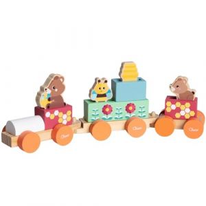 Chicco Jeu en Bois, Train des oursons, Jeu Montessori, 3 Personnages exclusifs, 5 Blocs de Couleur, Train avec 3 Wagons en Roue Libre, Jeux pour Filles, Jouets pour Enfants 2+ Ans, Idée Cadeau