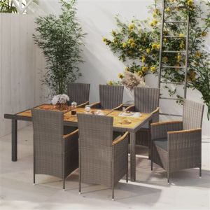 VidaXL Mobilier &agrave; d&icirc;ner de jardin 7pcs et coussins R&eacute;sine tress&eacute;e Gris