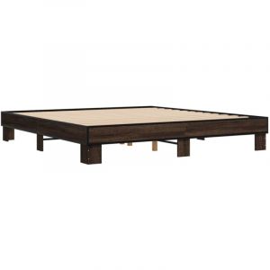 VidaXL Bed Frame Brown Oak 160x200 cm Engineered Wood and Metal, bed, guest bed, double bed, bedroom furniture, bed base