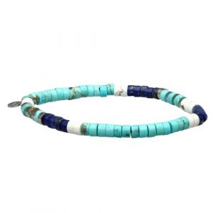 SIXTY STONES - 60 - Sixtystones - Bracelet Perles Heishi 4mm Lapis Turquoise Et Turquoise Blanche - Taille : Large-20cm