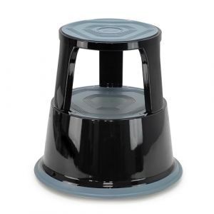 Marchepied Tabouret à roulettes en métal Robuste – 2 marches antidérapantes, roulettes à Blocage Automatique – Hauteur 43cm, Charge 150 kg, sécurité TÜV/GS, Noir/Gris