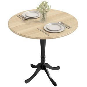 Homcom Table &agrave; manger - 4 personnes - pi&eacute;tement en acier - style moderne - MDF - &Oslash; 80 x 75 cm - bois naturel et noir