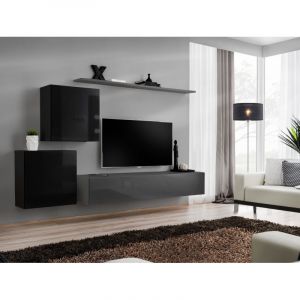 Meuble TV Mural Design " V" 250cm Noir & Gris Prix