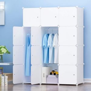 Armoire de Chambre 12 Cube avec porte Meuble de Rangement avec Penderie Modulable Tige à Vêtements 105 x 45 x 140cm Blanc