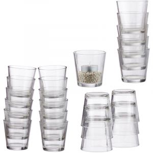 Relaxdays Verres &agrave; bougies chauffe-plat lot de 24, bougeoirs, photophores, id&eacute;e cadeau, verrines, 7,5 cm &oslash;, transparent