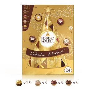 Ferrero Calendrier De L'avent Chocolats Au Lait Et Noirs Noisettes Rocher - Calendrier De L'avent 24 Pièces - 300g