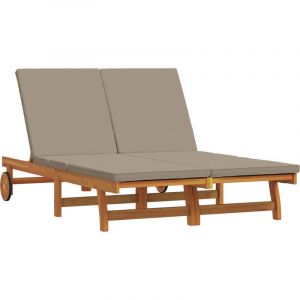 VidaXL Transat double avec roulettes et coussin en bois d acacia