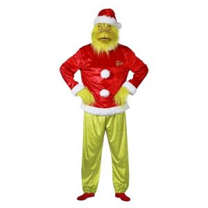 Chaks Costume Le Grinch, ensemble de 5 pi&egrave;ces pour adultes, pour le carnaval, tenue de No&euml;l avec masque, bonnet, haut, pantalon, gants
