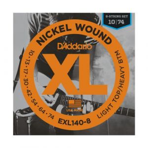 Image de D'Addario AND CO EXL140-8 8-STRING NICKEL WOUND ELECTRIC GUITAR STRINGS LIGHT TOP/HEAVY BOTTOM 10-74