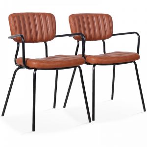 York Lot de 2 chaises avec accoudoirs en cuir synthétique marron cannelle