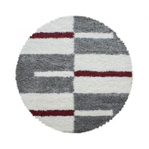 Tapis Shaggy à Poils Longs pour Salon, Design à Carreaux, Doux et Moderne, Tapis Rouge, Tapis 200 cm Rond