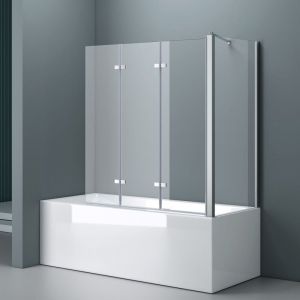 Paroi de Baignoire 80x130x140cm Pare Baignoire Fixe 4 Volets Verre Trempé Transparent 6mm Montage Réversible Cortona116-L - Transparent - Sogood