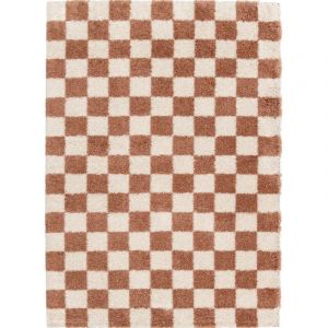 The Deco Factory DAMIER - Tapis salon shaggy damier écru terra cotta 160x230