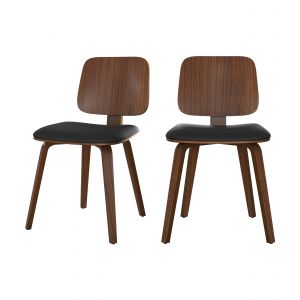 Chaise en bois de noyer et tissu noir (lot de 2)