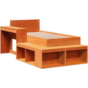 VidaXL Cadre de lit sans matelas cire marron 90x190 cm bois pin massif, lit, meuble de chambre à coucher, cadre de lit en bois, sommier