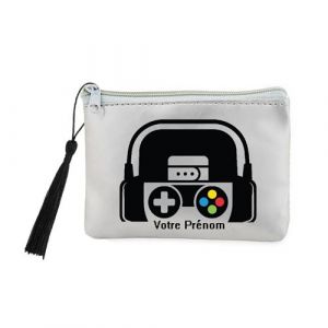 Porte Monnaie et cles Gris Gamer Geek personnalise