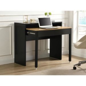 Vente-unique - Bureau console extensible avec 2 tiroirs - Noir et naturel - loavia