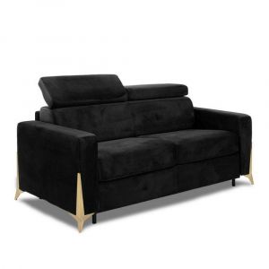 Italian Spirit Canapé express ODACIO convertible 120cm têtières réglables matelas 16cm pieds dorés tissu noir