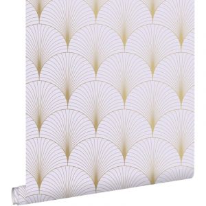 Estahome - papier peint art déco lilas violet et or