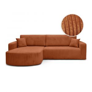 Loungitude Canapé d'angle réversible 4 places en velours côtelé - Terracotta