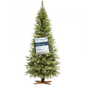 FAIRYTREES Sapin de No&euml;l artificiel 180 cm Nordmann Premium SLIM &Eacute;l&eacute;ments naturels moul&eacute;s par injection Fabriqu&eacute; en UE Arbre de No&euml;l avec support en