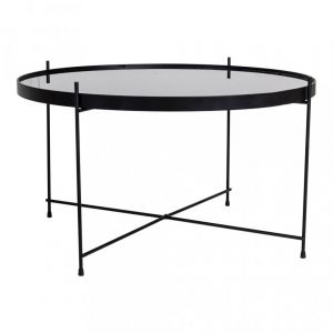 M&S House Nordic Table Basse Ronde 70 cm en Verre et en Acier Noir ELLENA