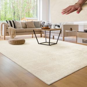 Image de Tapis de Salon Unicolore Lavable Pile Courte et Douce, Dimension:300x400 cm, Couleur:Crème (Tapis24, neuf)