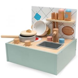 Cuisine Enfant Pliable Portatif en bois avec accessoires - mini cuisine avec Poignée de Transport Pratique- Facile à Rangerpliable