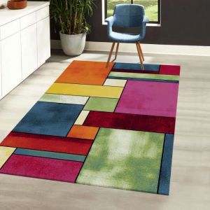 Unamourdetapis 160x160 carre - Tapis salon 160x160 carre brillance geometrique 1 Multicolore - Rouge
