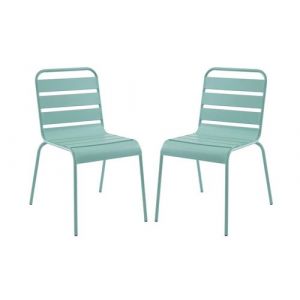Lot de 2 chaises de jardin empilables en m&eacute;tal Vert amande MIRMANDE