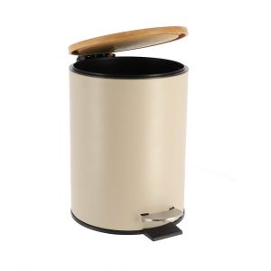 Tendance Poubelle &agrave; p&eacute;dale 2.5L en m&eacute;tal Taupe avec couvercle en Bambou - Taupe
