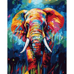 Figured'Art Peinture par Numéro Adulte Éléphant Coloré Abstrait - Kit de Loisir Créatif DIY Numéro d'Art - 40x50cm sans châssis