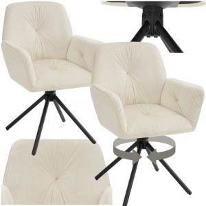 TecTake Chaise pivotante Lenia - Lot de 2 chaises pivotantes avec accoudoir - Chaise de salle à manger pivotante - Fauteuils pivotants - Tapissé - Velours aspect crème/noir